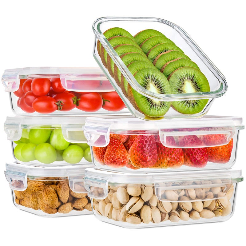 Bayco 6 Pack Glass Meal Prep Containers, Glass Food Storage Containers with Lids, Airtight Lunch Bento Boxes, Leak Proof (6 lids & 6 Containers) - Image 1